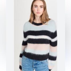 Ba&sh Maria Stripe Alpaca Blend Sweater Crew Neck Black,Pink,Blue, M